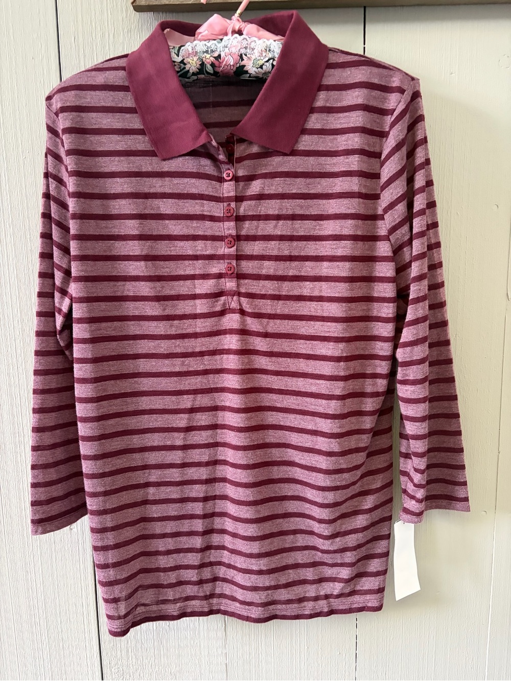NWT Dockers' Long Sleeve Striped Polo - Pink and Magenta